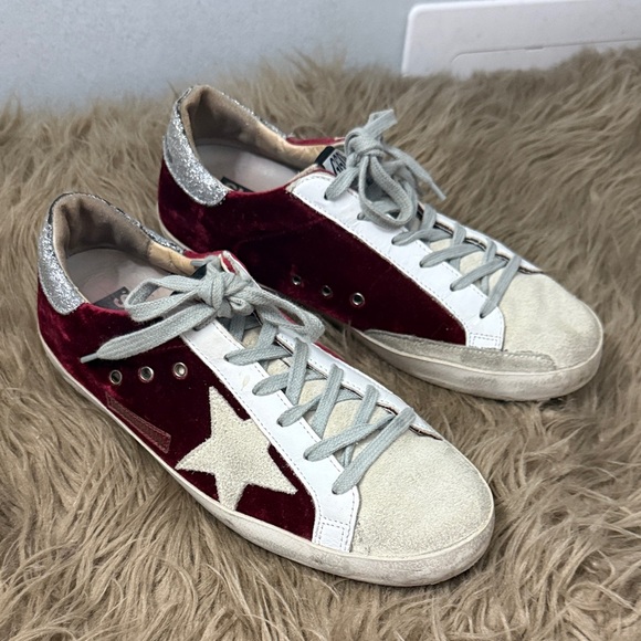 Golden Goose superstar red velvet / suede sneakers size 38 or 7.5 - Picture 1 of 15